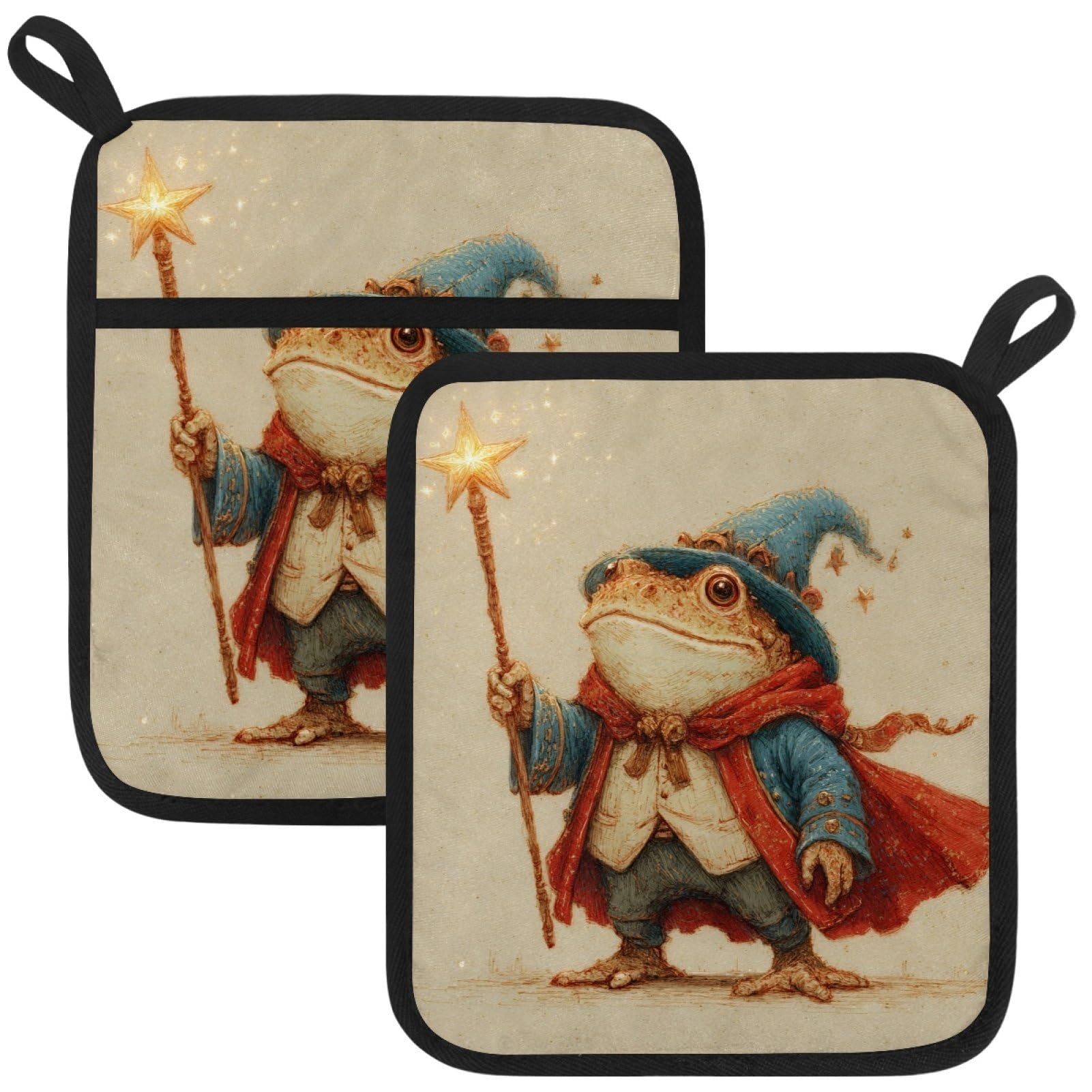 VAPOKF Magic Frog Pot Holders with Pocket for Kitchen Heat Resistant Potholders Large Polyester-Cotton Square Oven Mitts Set