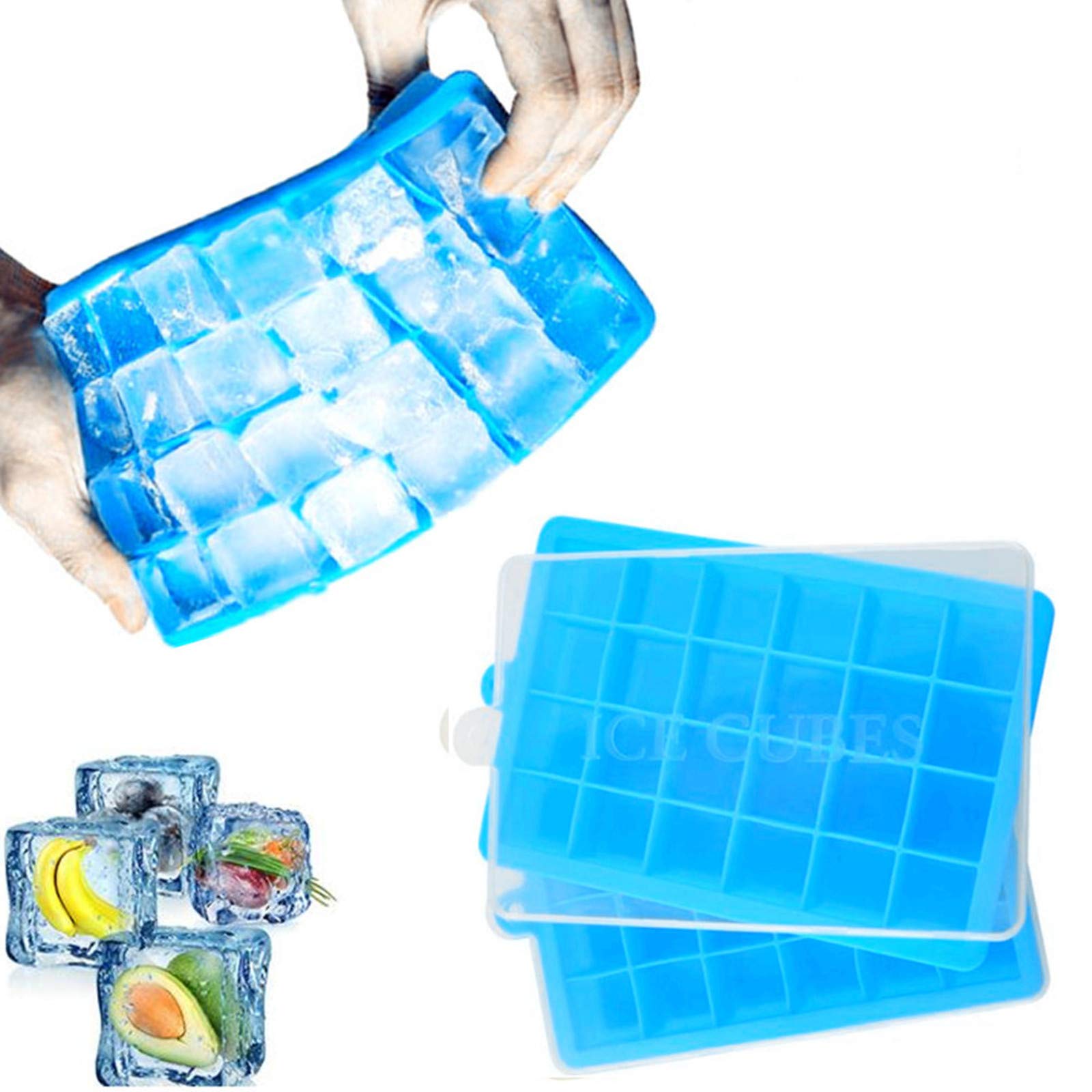 Silicone Ice Tray Ice Cube Trays with Lid 48-Ice Trays for Stackable Flexible, BPA Free (Blue-2pack)