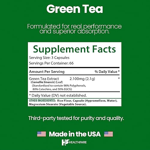 Miniatura 3 de Píldoras de extracto de té verde de 2100 mg | Suplemento estandarizado con EGCG y polifenoles | 200 cápsulas veganas | Soporte antioxidante extra
