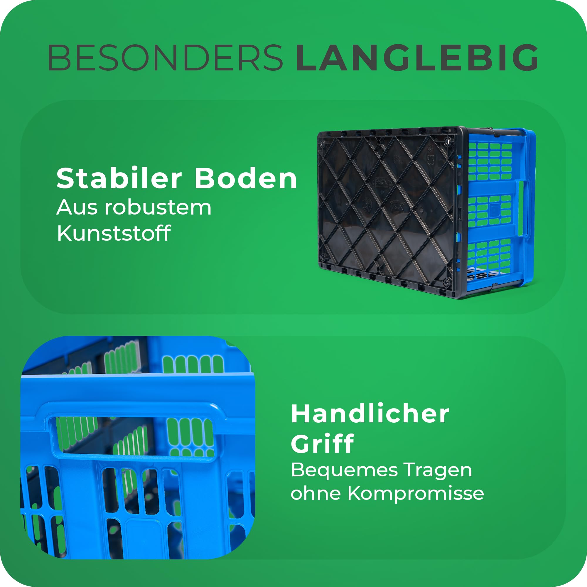 Novaliv Klappbox 45l Blau 10er Set - Faltbare Korbbox mit praktischen Tragegriffen - Vielseitige Aufbewahrungsbox