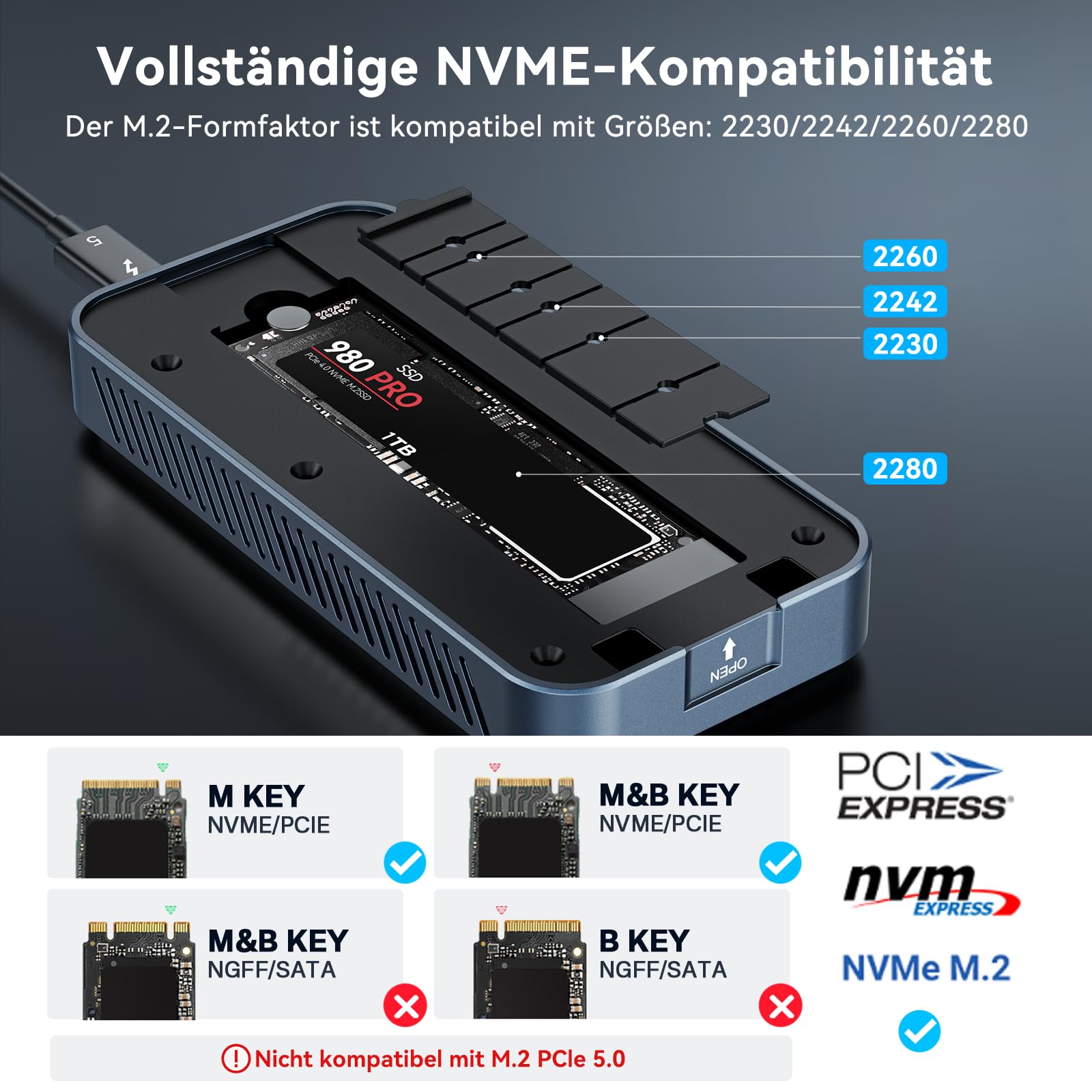 ACASIS 80 Gbps M.2 NVMe SSD Enclosure, z wentylatorem chłodzącym, 80 Gbps Nvme Enclosure Compatible with USB4/3 V2.0, MacBook Pro M4 (501 PRO-EU)