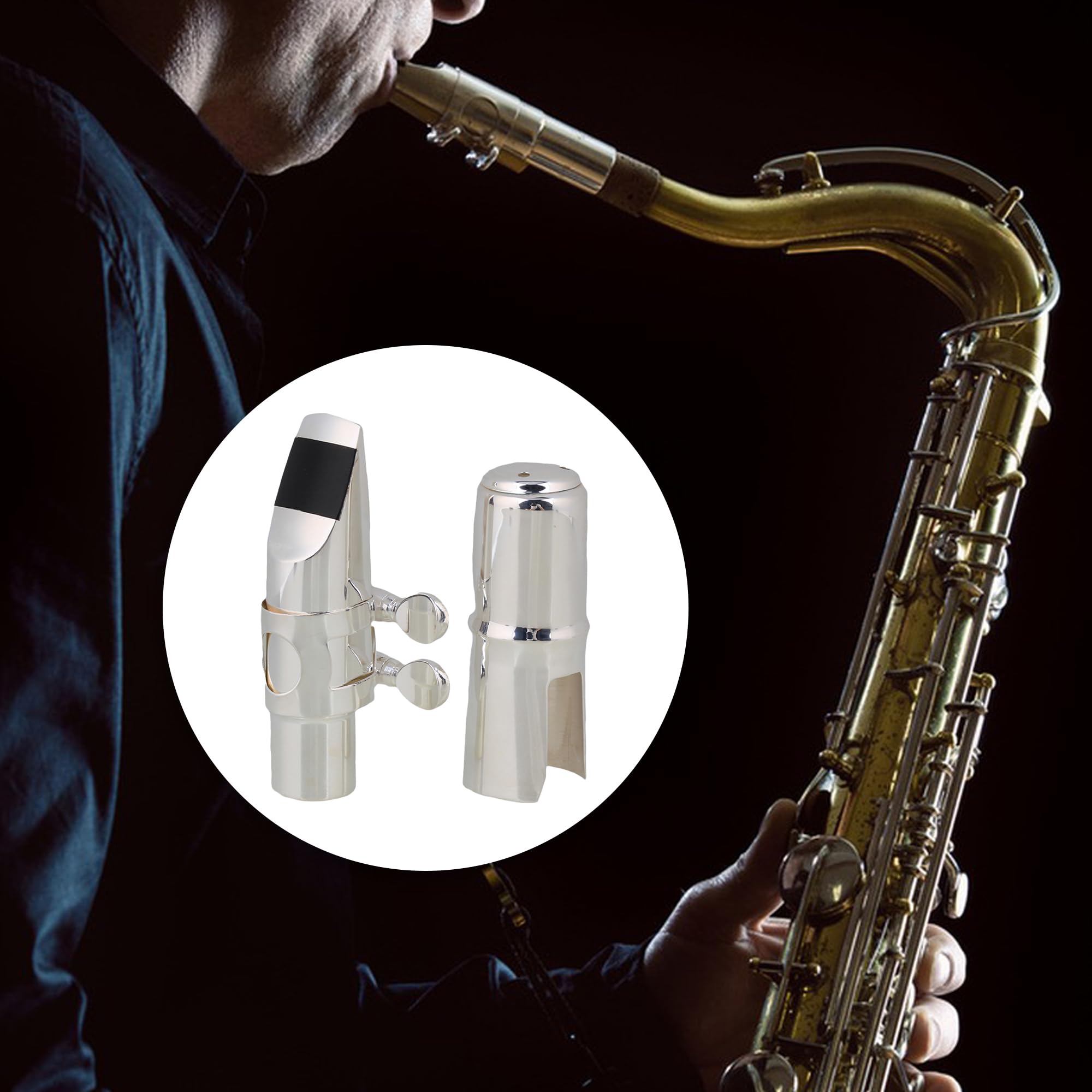Yibuy 2 bocchini per sassofono contralto e piatto 6# argento per principianti con tracolla per gli amanti della musica