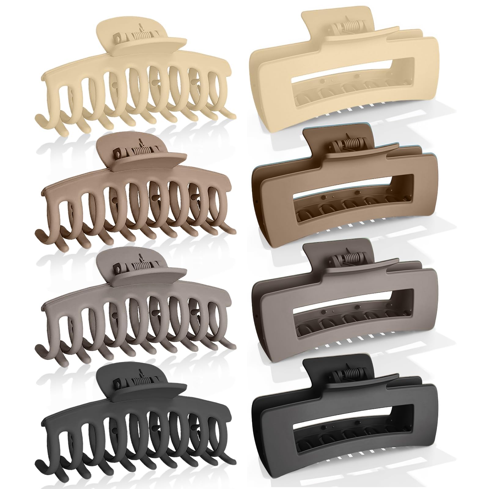 8 Pinces à Cheveux Femme, Antidérapante Pinces à Cheveux à Double Dents Grande, Rectangulaire, Crabe, Pour Fins, éPais Et BoucléS, Accessoire Coiffure Yoga/Chignon/Quotidien（Teintes foncées）