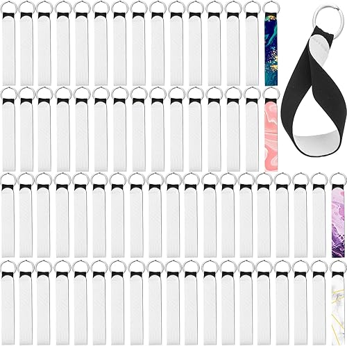 Outus Llavero de pulsera de sublimación de neopreno negro, correa de muñeca de sublimación, llavero para manualidades de bricolaje para niñas (80