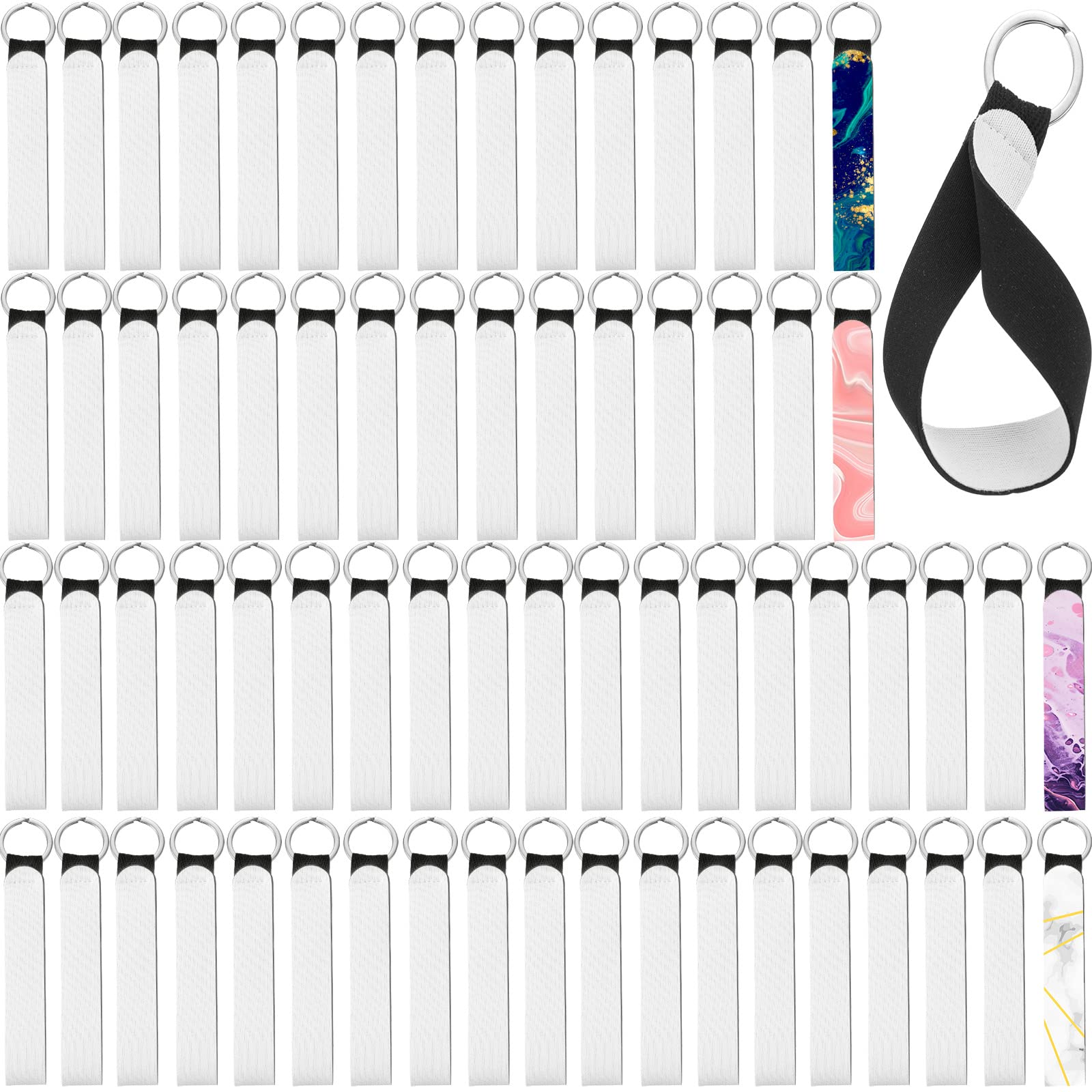 Outus Sublimation Wristlet Keychain Black Neoprene Wristlet Strap Sublimation Wrist Lanyard Keychain Holder for DIY Crafts Girls (80 Pieces)