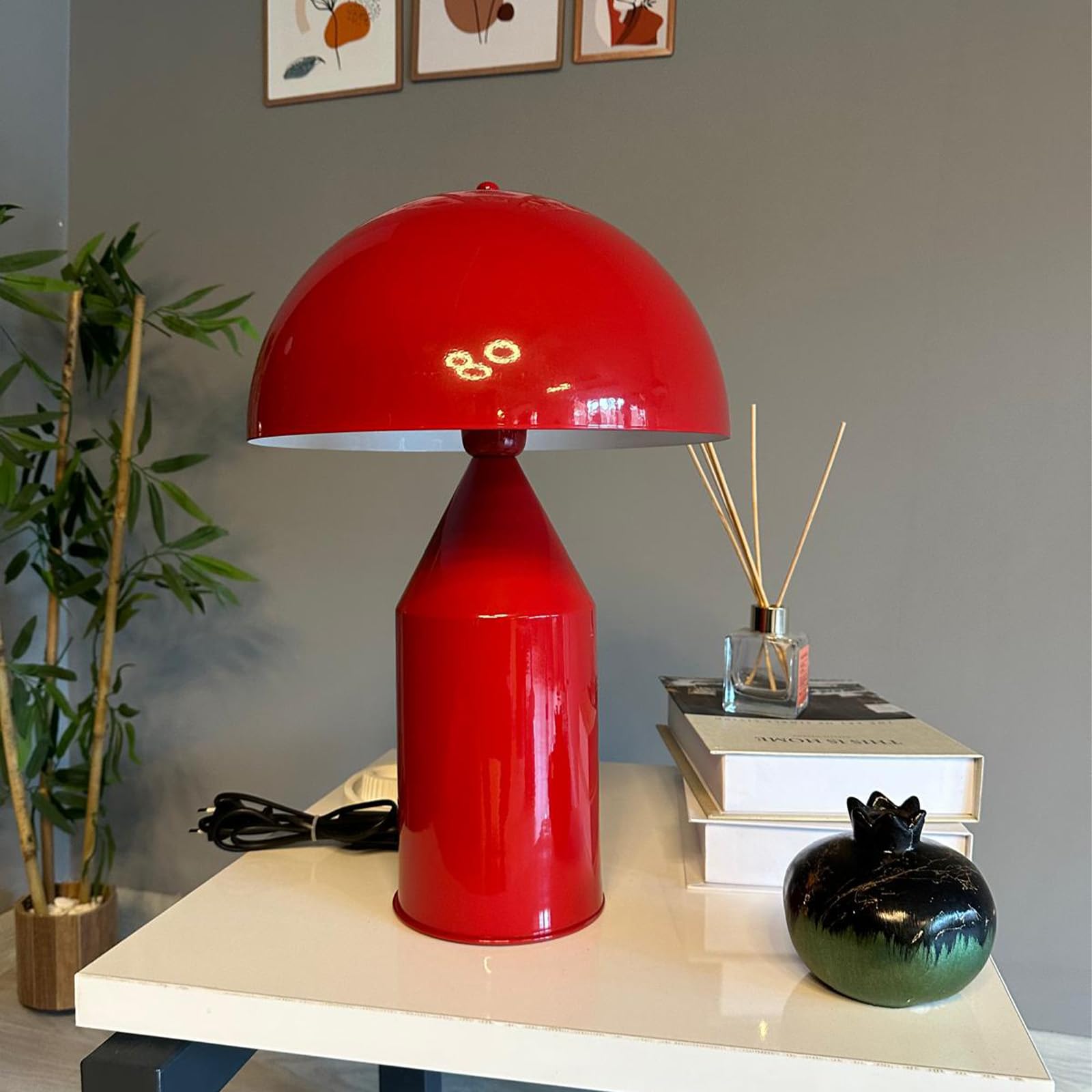 bamyum Lipeo Tischlampe Retro, Pilz Lampe Klein Rot, Pilzleuchte, Tischlampe mit Kabel, Retro Nachttischlampe, Vintage Tischleuchte Rot, Pilzlampen Wohnzimmer, Nachttischleuchte