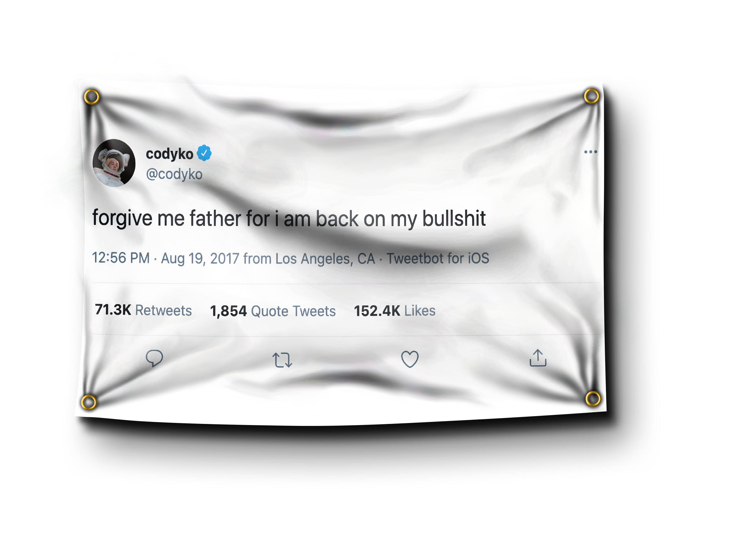 Banger Flags - Cody Ko Forgive Me Father For I Am Back On My Bullshit Viral Tweet Funny Flag 3x5 Feet Banner College Dorm Room Man Cave Frat Wall Outdoor Flag