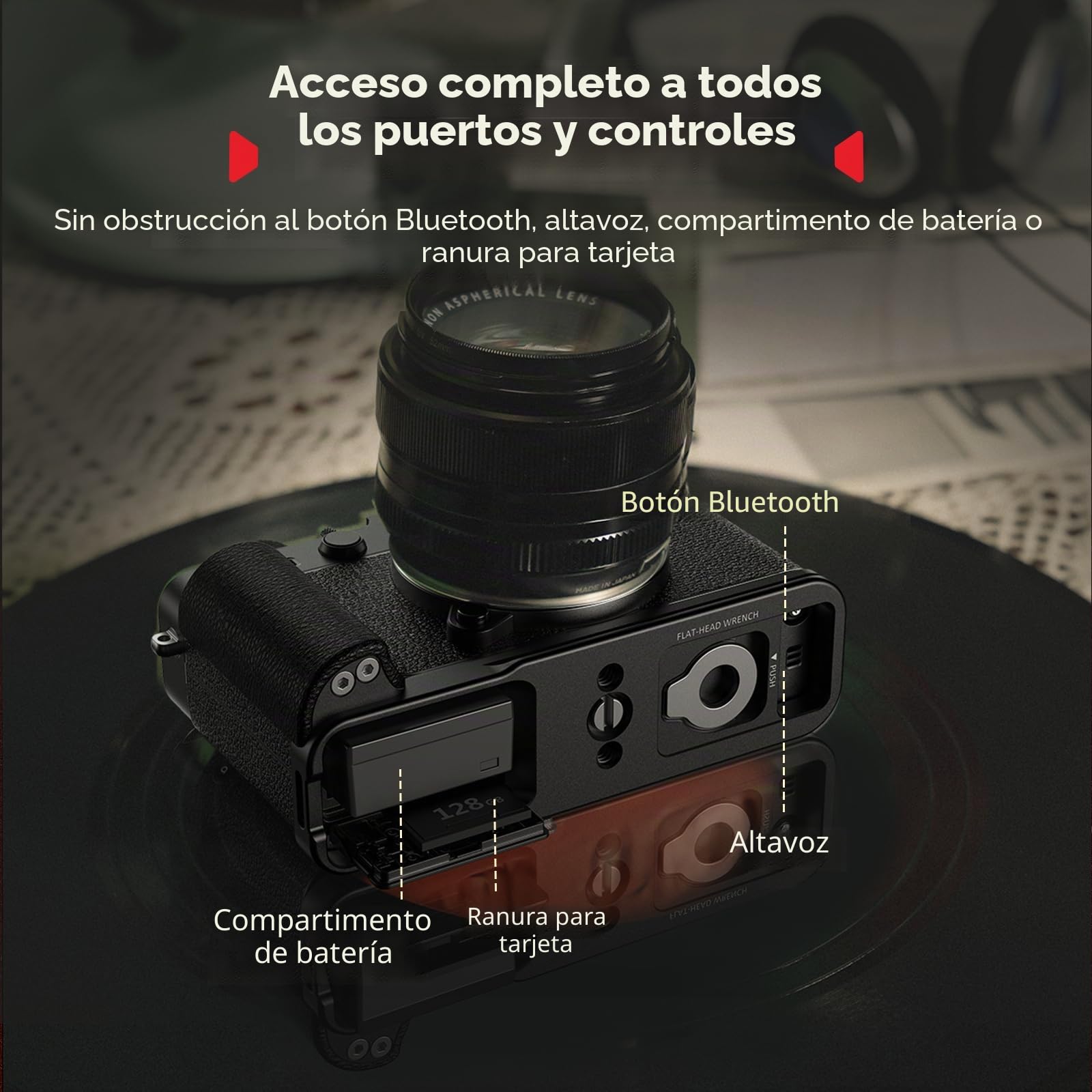 SMALLRIG Empuñadura en L para FUJIFILM X-E5 con Placa QR para Arca, Roscas 1/4"-20, Diseño Ergonómico de Silicona (Negro) - 5448