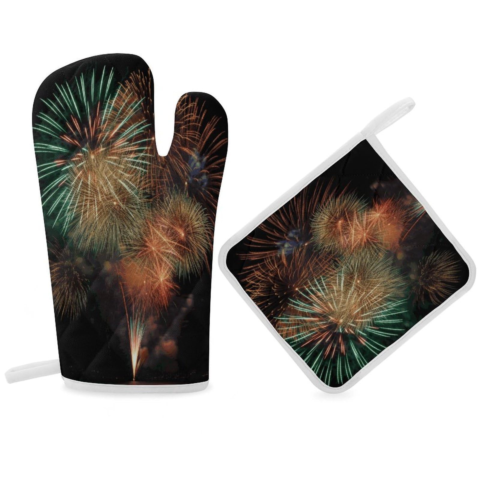 Fodpand Women's Style Fireworks Oven Mitts And Pot Holders Sets,Oven Gloves For Kitchen Oven Mitts And Potholders For Baking Cooking Grilling Apartment Essentials