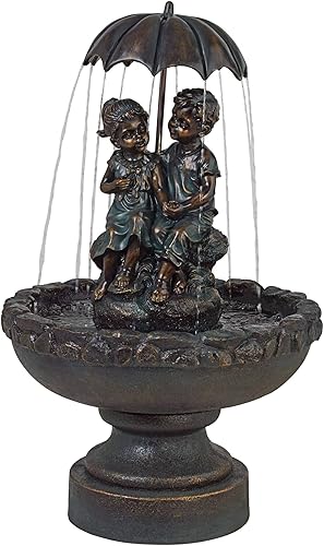 Niño y niña bajo el paraguas de 40 pulgadas de alto, grande, rústico, para interiores y exteriores, decoración de núcleo de cabaña, fuente de suelo