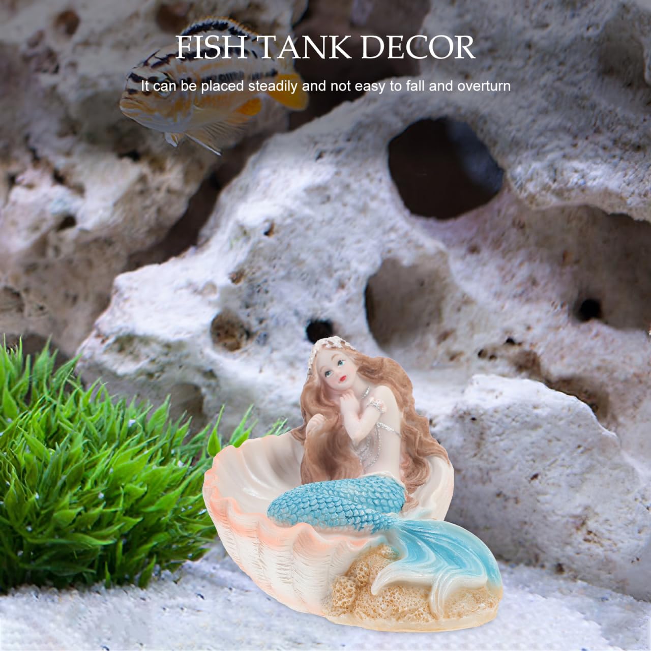 DECHOUS Mermaid Statue Ornaments Resin Mermaid Figurine for Home Decor Fish Tank and Aquarium Decoration Seashell Design - Image 2