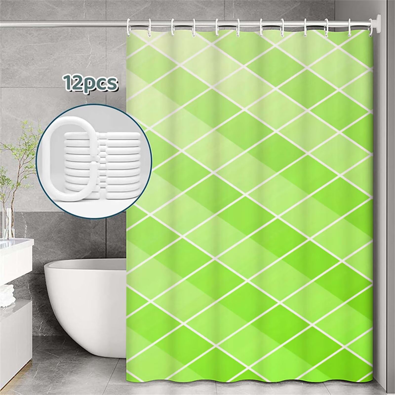 Tenda Doccia in Poliestere verde,Tende per Doccia Extra Lunga 180x240cm,Semplice Tenda Vasca da Bagno Tessuto Lavabile,Impermeabile e Facile da Pulire,con 12 Ganci,Decorazione per Bagno,Hotel Z-132