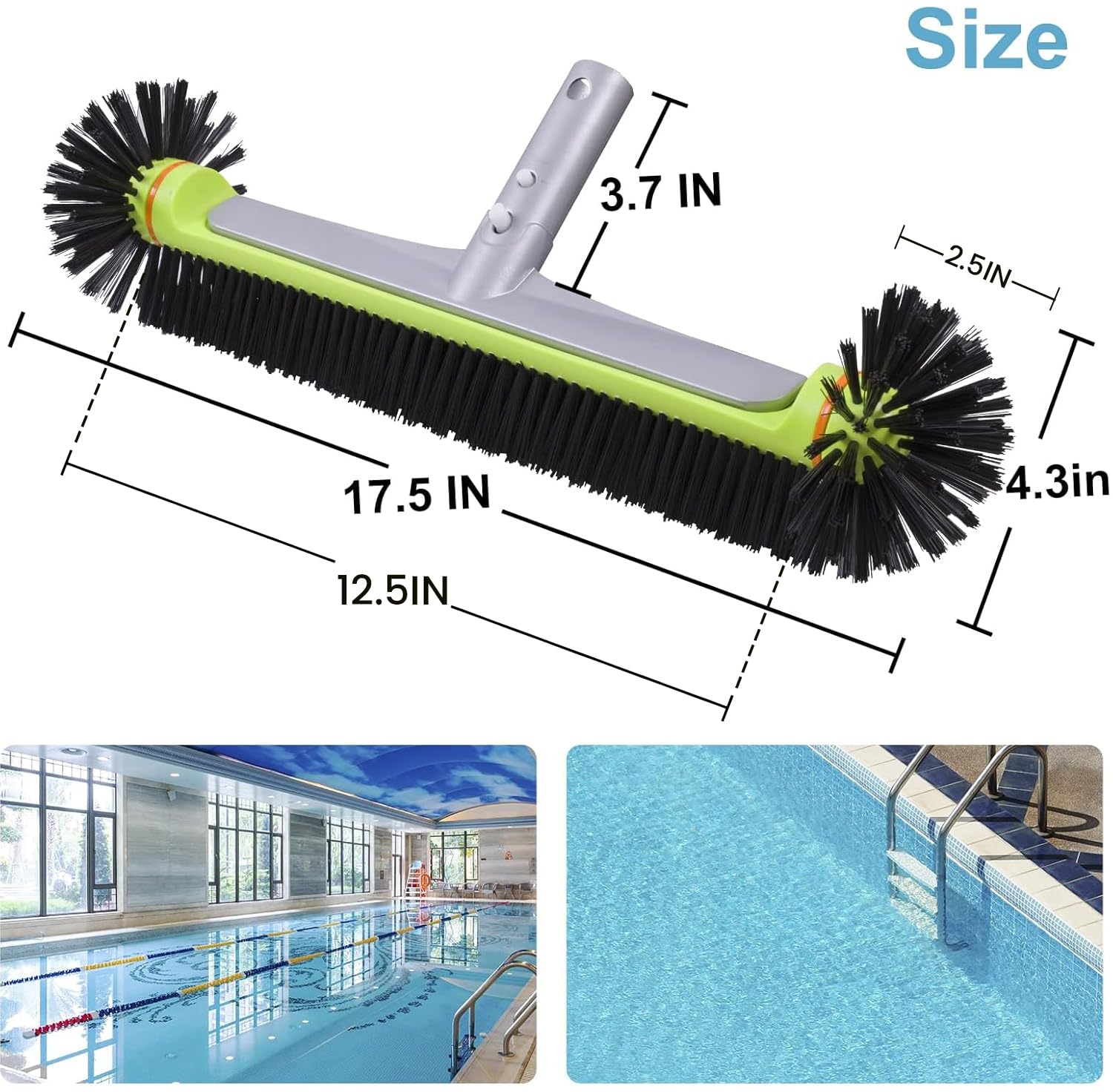 Sepetrel Spazzola per la pulizia delle pareti della piscina, spazzola rotonda resistente per interno/fuori terra, con setole resistenti di alta qualità e retro in alluminio rinforzato