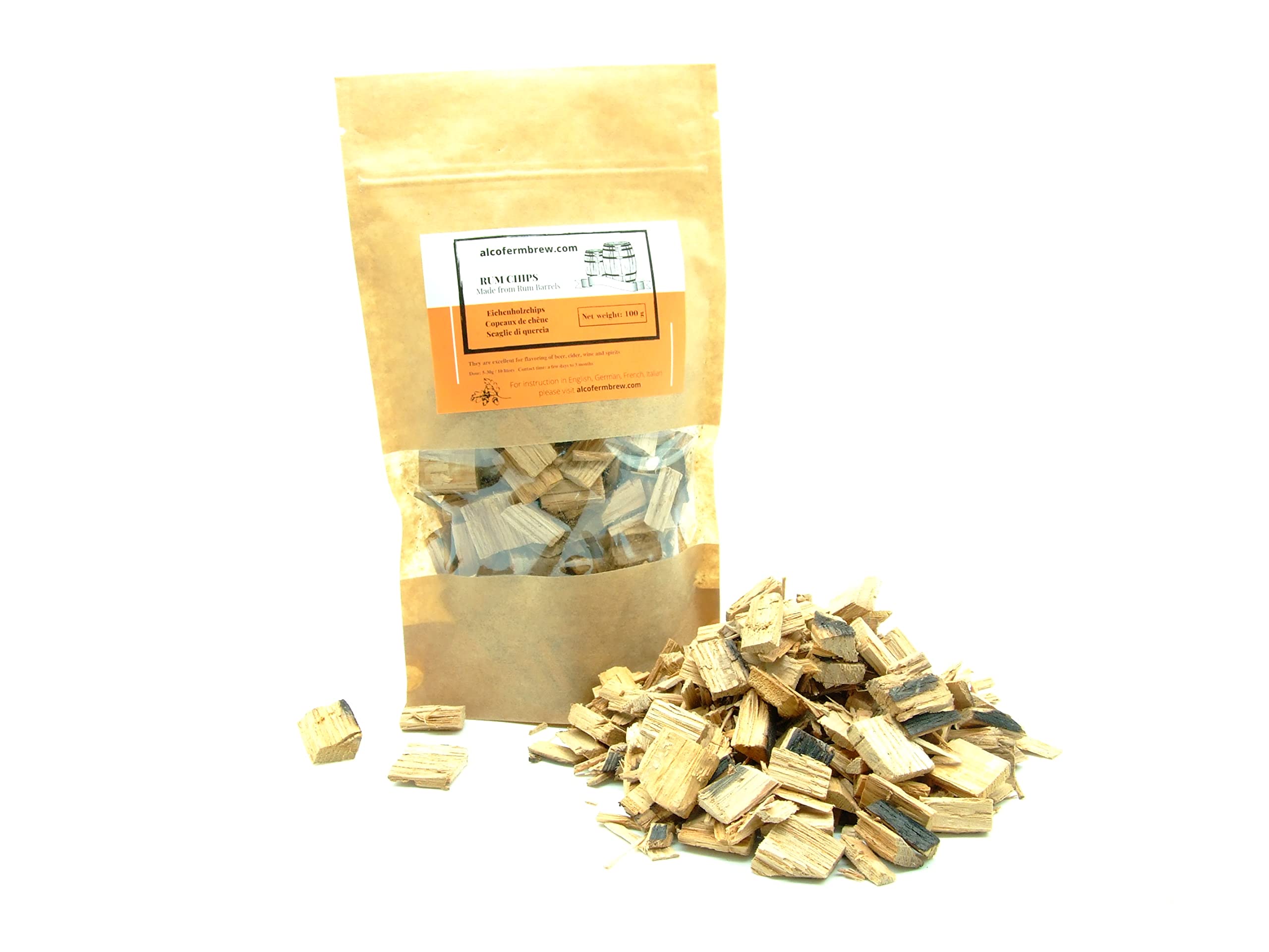 AlcoFermBrew OAK CHIPS RUM 100G - Made from freshly emptied Rum barrels - Flavoring Wine, Beer, Moonshine - for Homebrewing and Winemaking