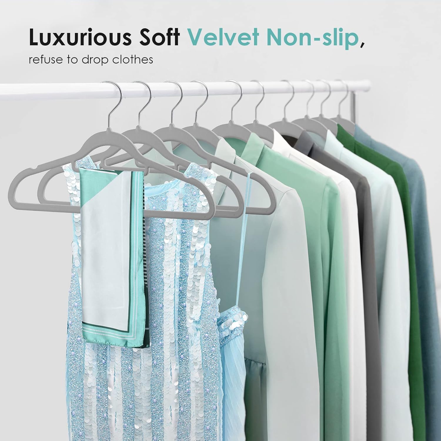 Velvet Hangers Non Slip Felt Hangers, 30 Pack Grey Velvet Clothes Hangers Space Saving Slim with 360 Degree Swivel Hook for Suits Coats, Jackets, Pants, and Dress Clothes - Image 9