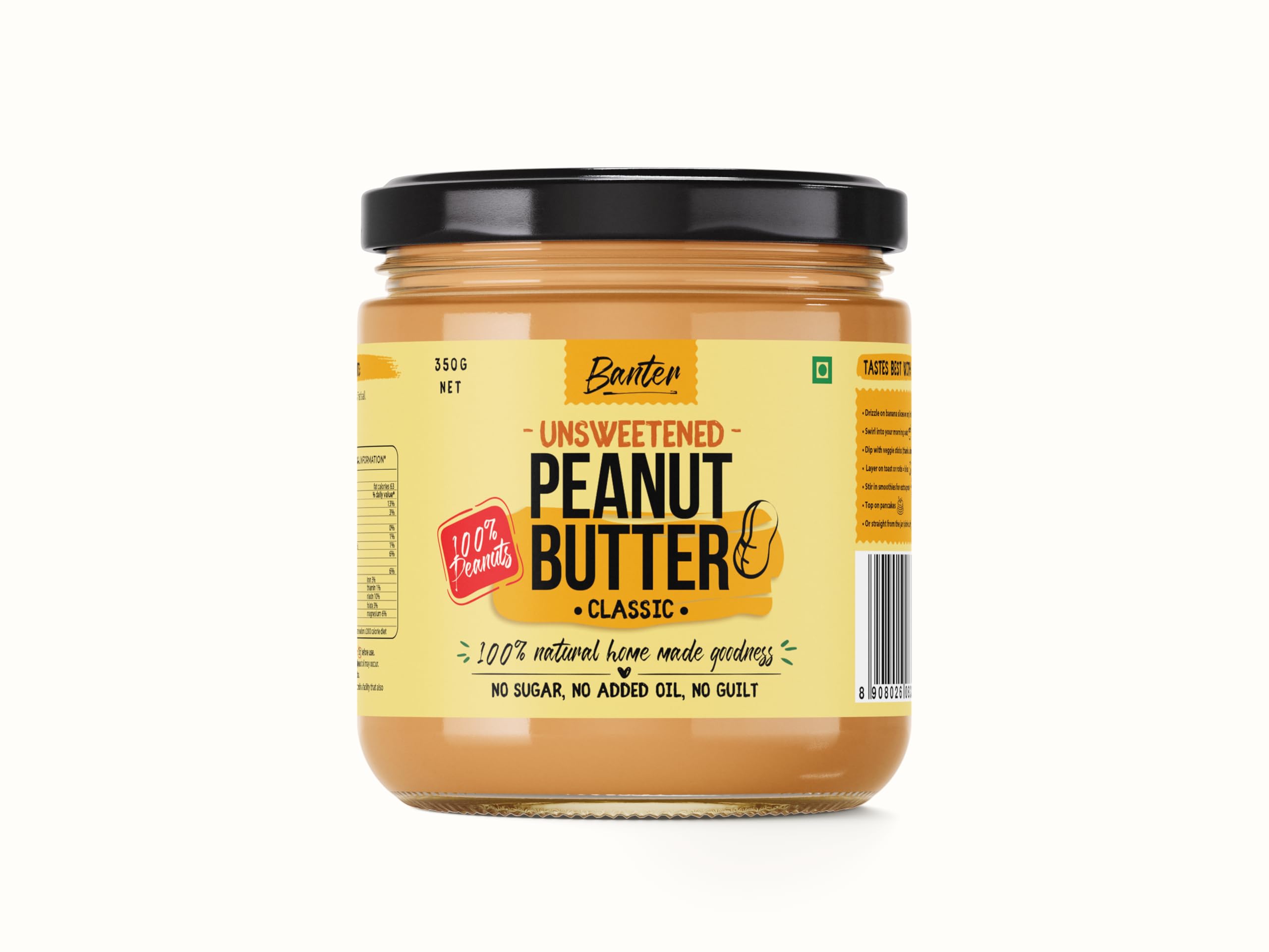 Classic Peanut Butter | Smooth & Creamy | 100% Roasted Peanuts | No Added Sugar, No Palm Oil | Protein-Rich Spread | 350 g