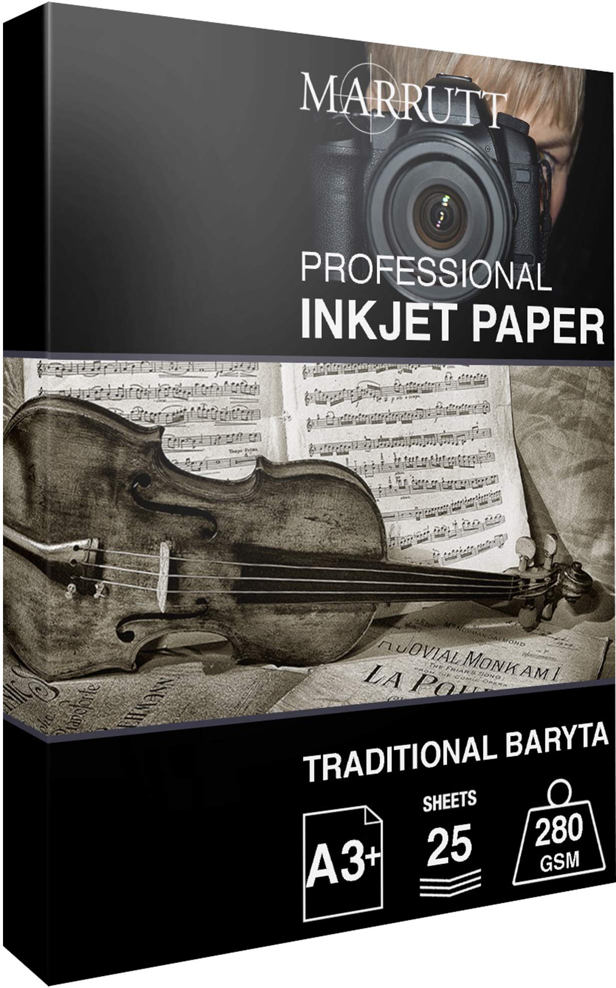 Marrutt 280gsm Traditional Baryta Hi-White Semi Gloss Inkjet Photo Paper: A3+ - 25 Sheets