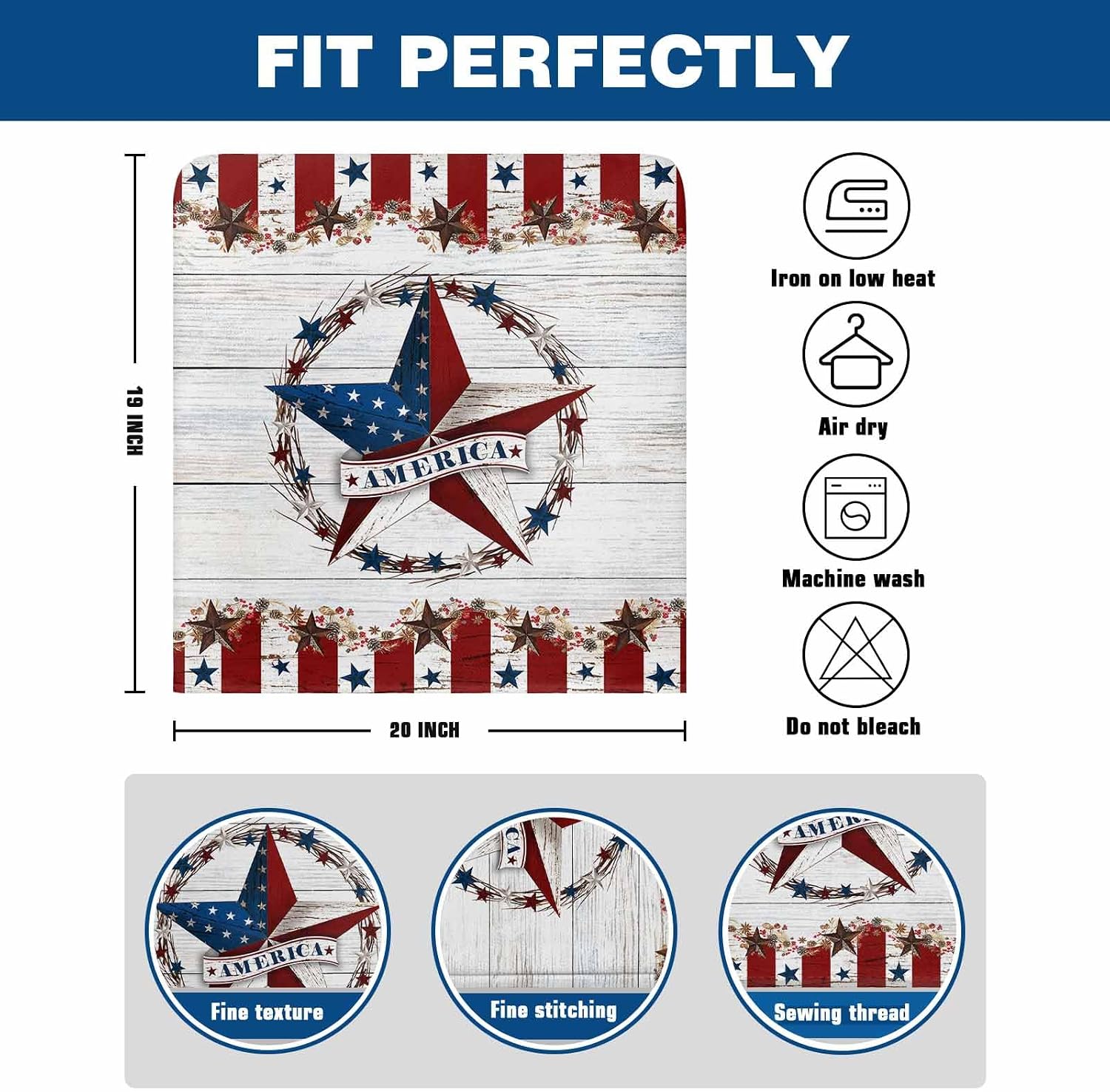 4th of July Chair Covers Set of 4 Patriotic Stars American Wreath Chair Slipcover Protector Stretch Chair Covers Rustic White Wood Grain Independence Day Chair Back Covers for Dining Chairs Kitchen