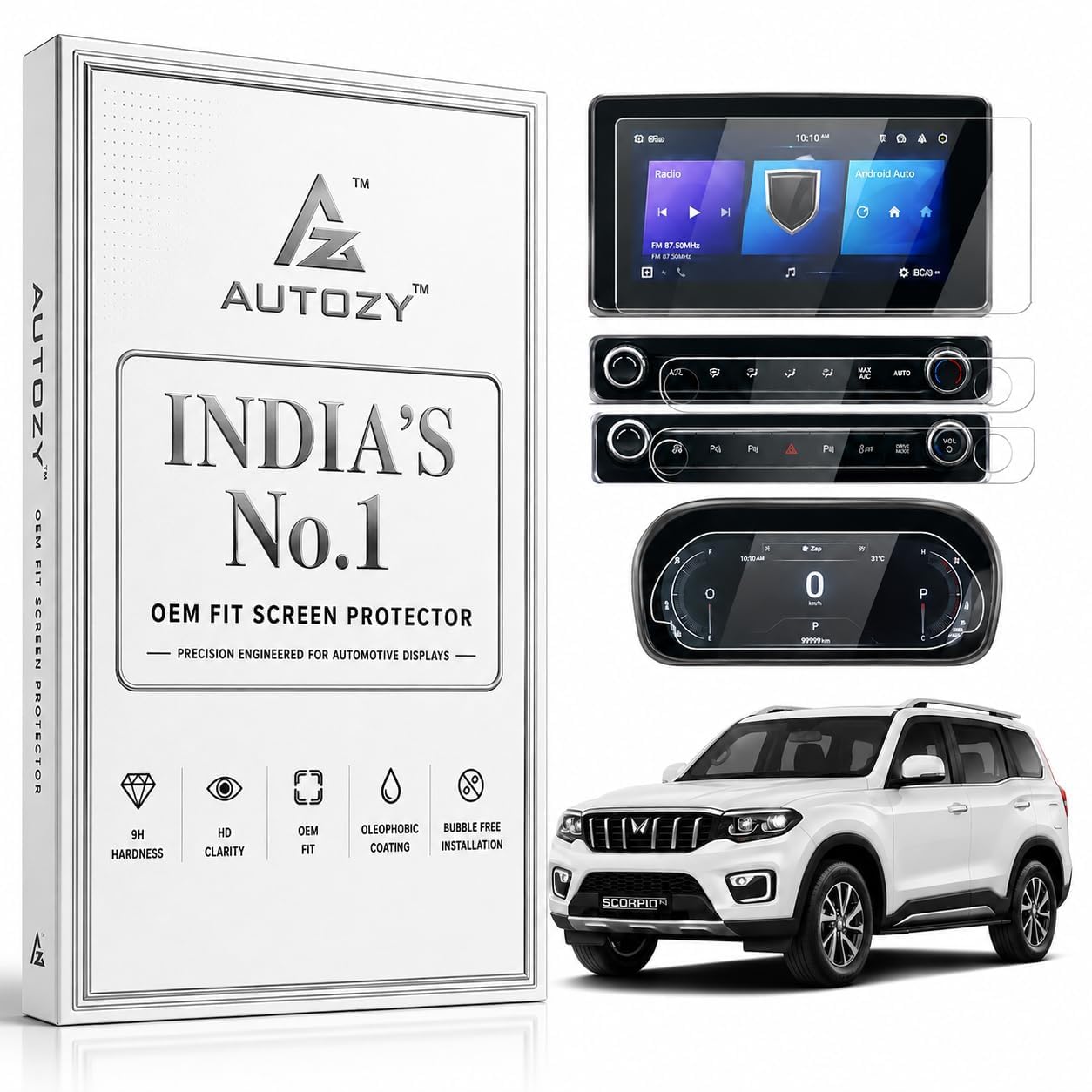 Screen Protector Set for Mahindra Scorpio N (2022-2026) | Infotainment Display, Climate Control Panel & Digital Speedometer Tempered Glass Guard | HD Clear, 9H Hardness, Fingerprint Resistant-image-45