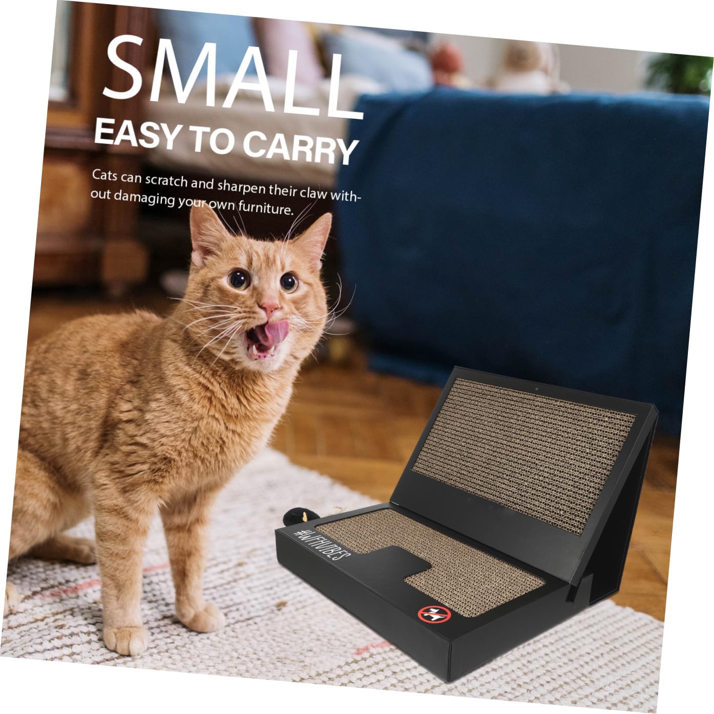 Tavola Tiragraffi per Gatti a Forma di Laptop, Pieghevole e Resistente | Giochini per Gatto a Forma di Laptop, con Bacchetta Teaser, Cartone Ondulato Nero per Casa
