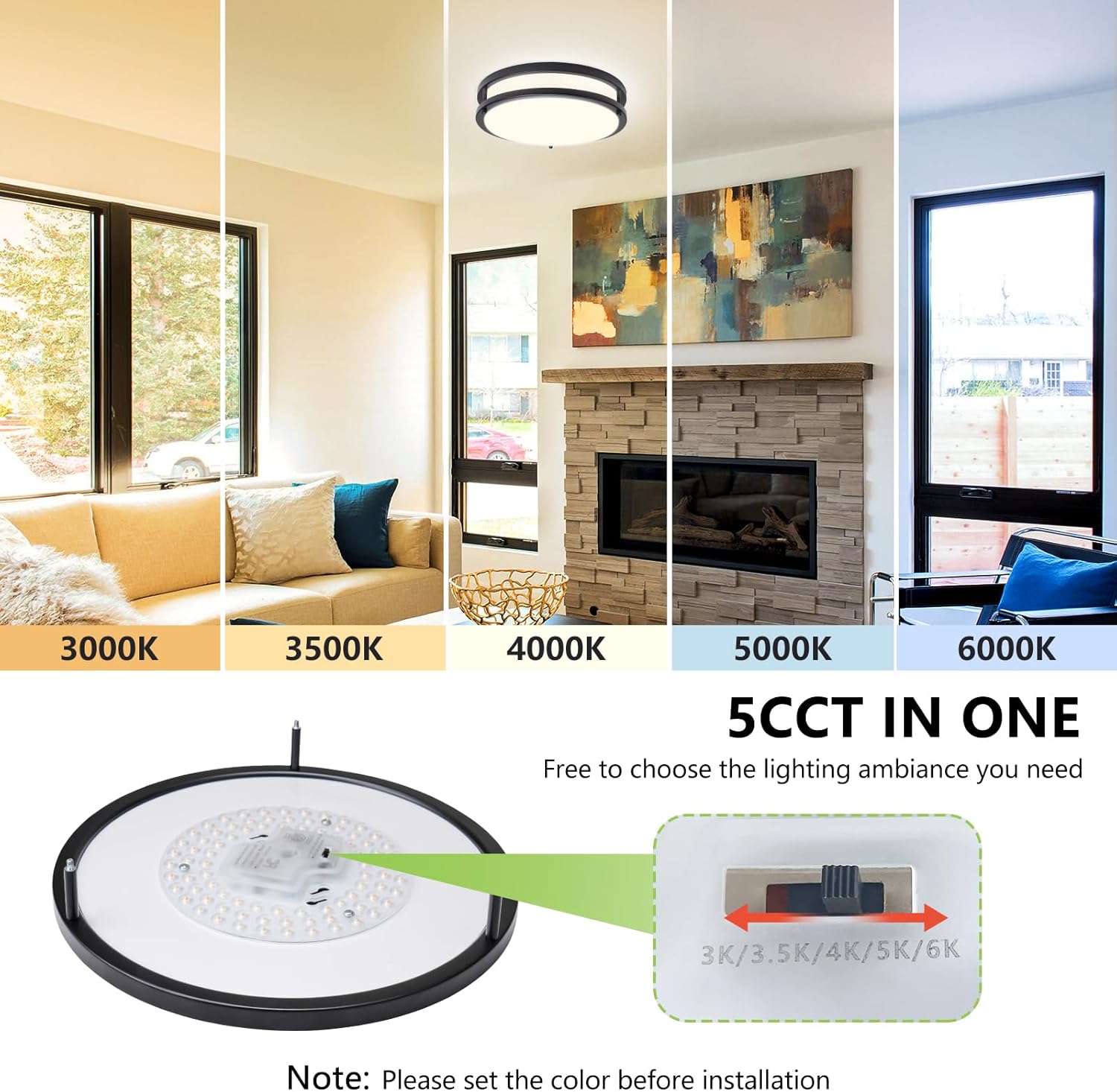 Flush Mount Ceiling Light - 2 Pack 36W 3000K/3500K/4000K/5000K/6000K Dimmable Led Ceiling Light Fixture for Kitchen Hallway Bedroom Bathroom (2, Black, 12 Inch)