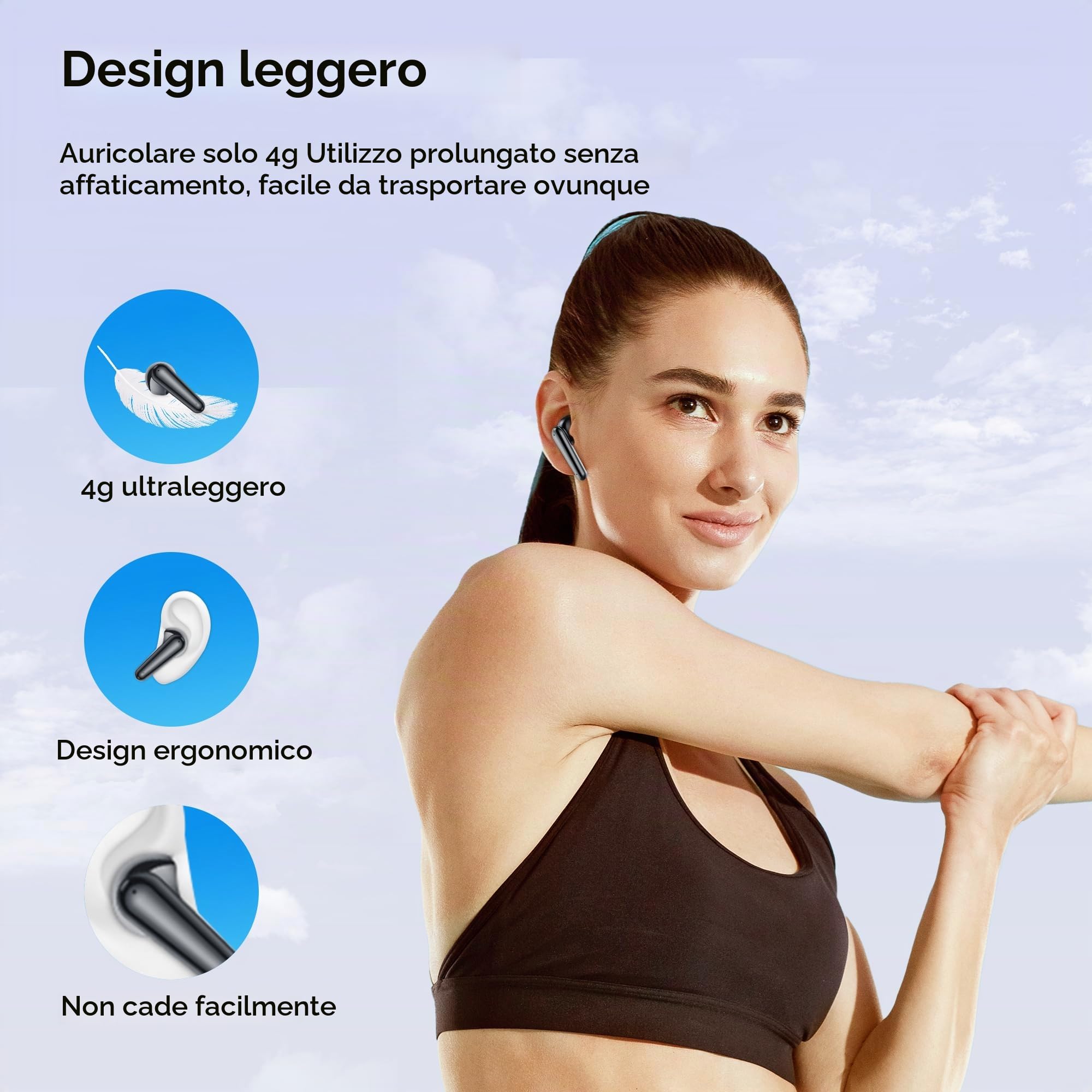 Cuffie Bluetooth,Auricolari Bluetooth 6.1 - Cuffie Wireless con 6 ENC Cancellazione Rumore Mics, Cuffie in Ear 48 Ore di Riproduzione, Cuffiette Senza Filo HiFi Stereo per iOS/Android - Classico Nero