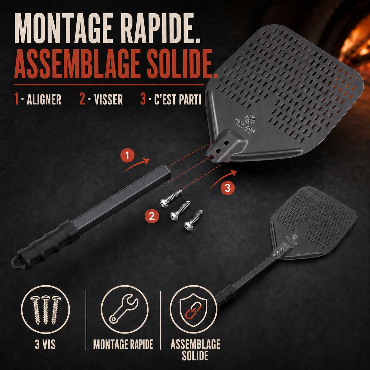 Pizza Lover Pelle à pizza perforée de qualité supérieure 30 x 30 cm spatule à pizza (anti-adhésif) pour pizza & pain faits maison Accessoire idéal pour pierre à pizza, four & barbecue