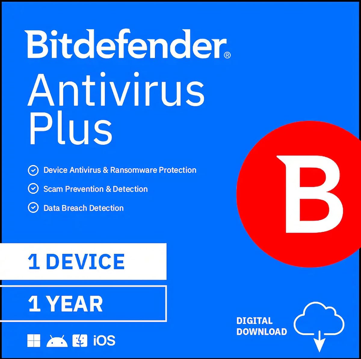Bitdefender Antivirus Plus - 1 Device | 1 year Subscription | PC Activation Code by email