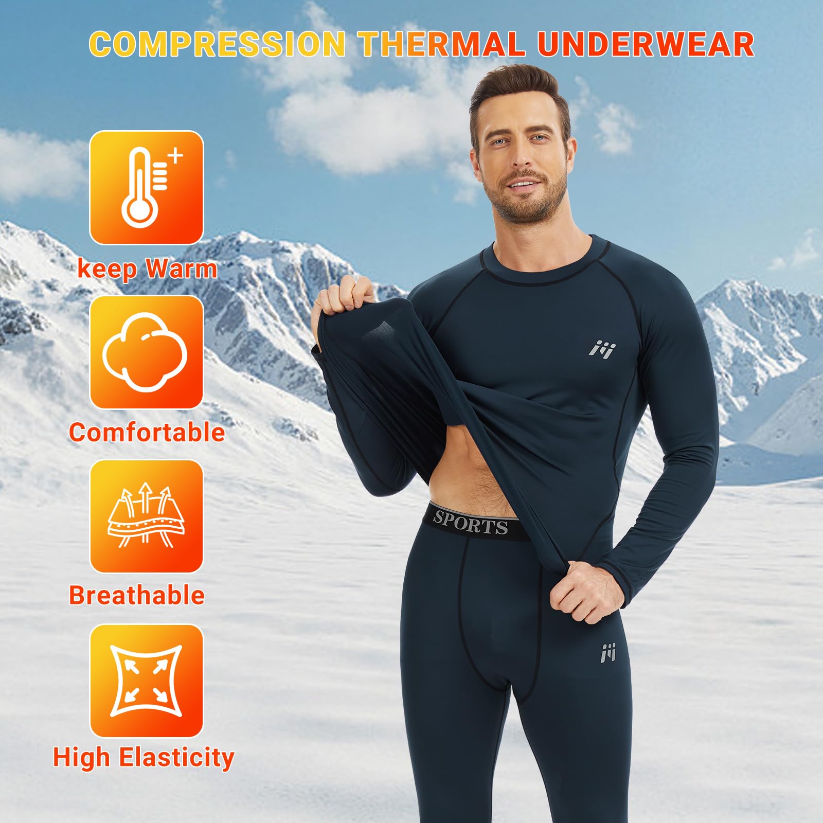 MEETYOO Thermounterwäsche Herren 1/3Pack, Funktionsunterwäsche Skiunterwäsche Winter Thermowäsche Set Thermo Unterwäsche Warm Weich Atmungsaktiv für Männer Sport