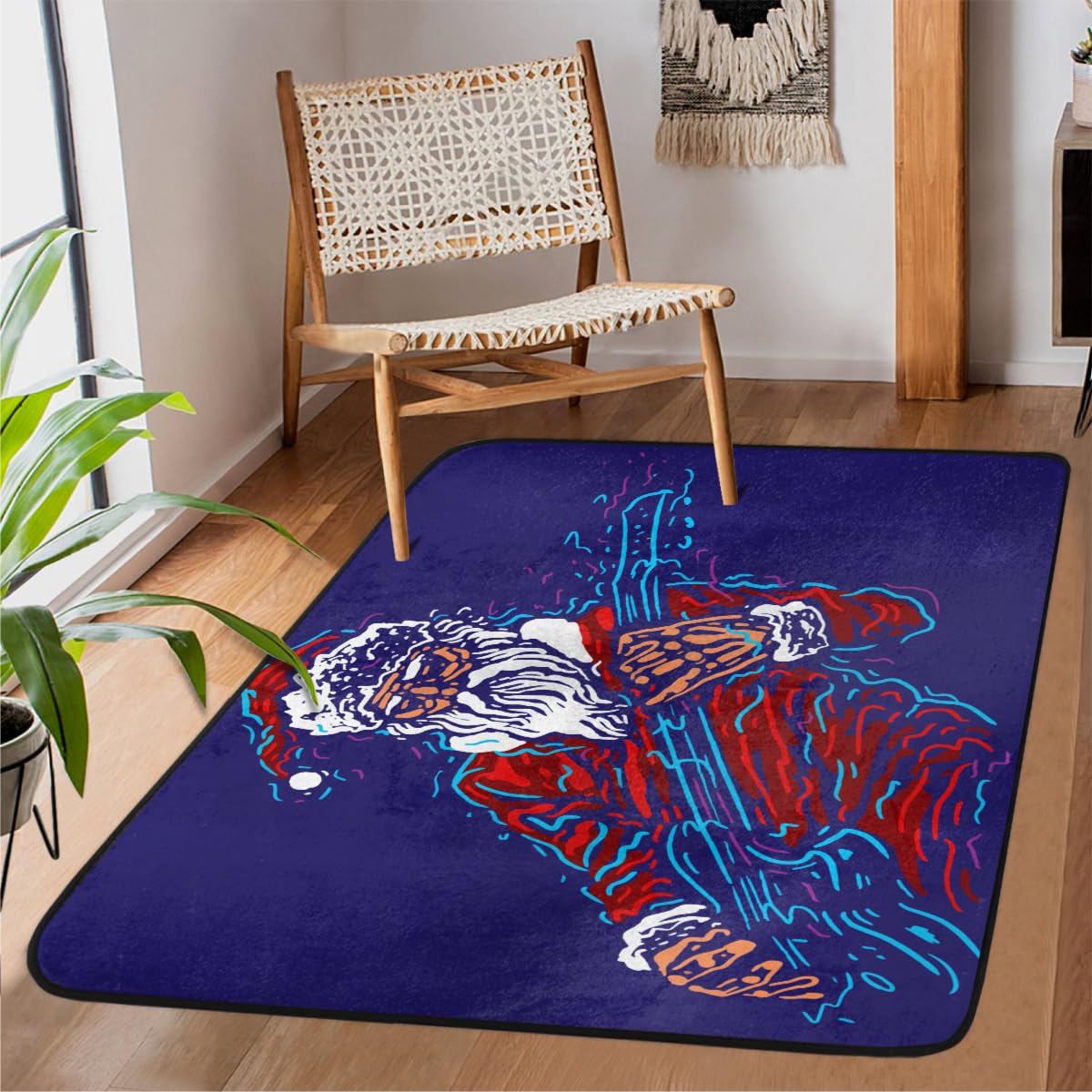 Grand tapis antidérapant de salon motif Père Noël 122x160 cm
