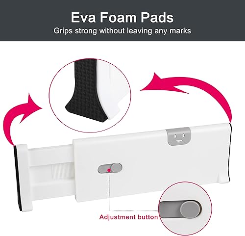 Miniatura 3 de Paquete de 4 separadores de cajones, organizadores de cajones de plástico ajustables y expandibles, con resorte, funciona en organizador de