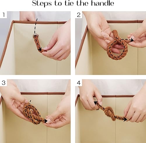 Miniatura 6 de LoforHoney Home Paquete de contenedores de almacenamiento con asas de cuerda de algodón, color beige, grandes, paquete de 2 y 4 unidades