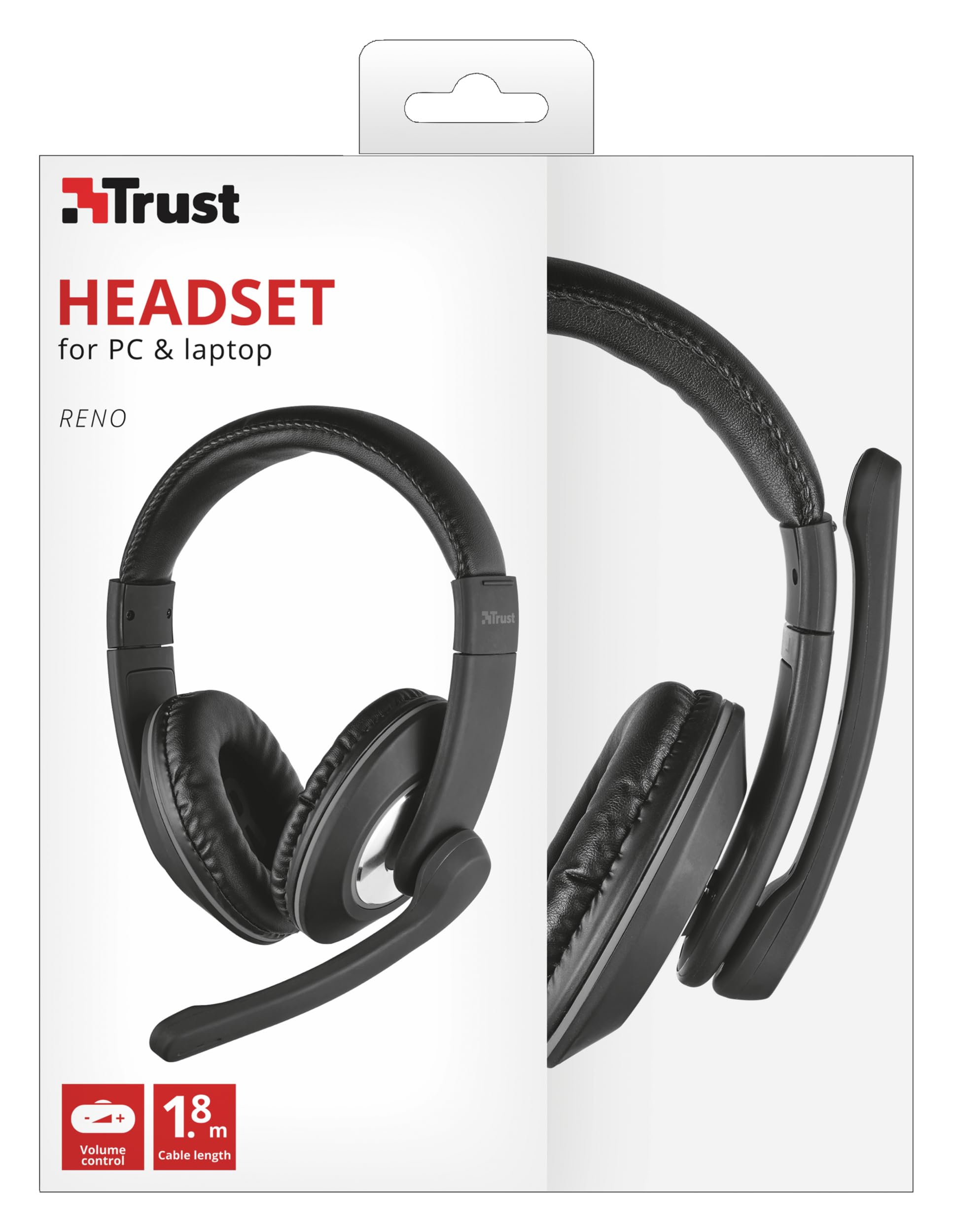 Trust Reno Auriculares con Micrófono, Conexión 3.5MM, Cascos Circumaurales, Auriculares con Cable 1,8 m para PC, Ordenador, Portátil, Laptop, Teams, Skype, Zoom, Color Negro