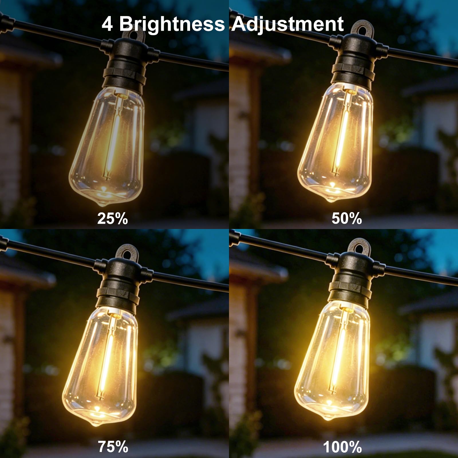 Guirlande lumineuse LED d'extérieur - 15 m - 24 ampoules blanc chaud et multicolore - ST38 - 8 modes - 4 intensité variable - Minuterie - IP68 - Pour balcon, jardin, terrasse, fête, bistro