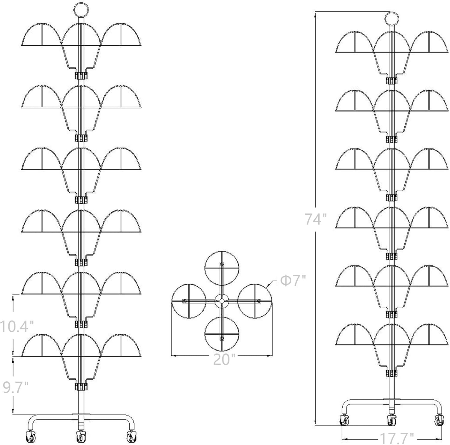 FixtureDisplays® 6-Tier 24 Hat Rotating Hat Display Rack Free Standing Headwear Wig Rack Metal Floor Rack for Caps, Wigs & Hats 20X20X74" 18164-BLACK