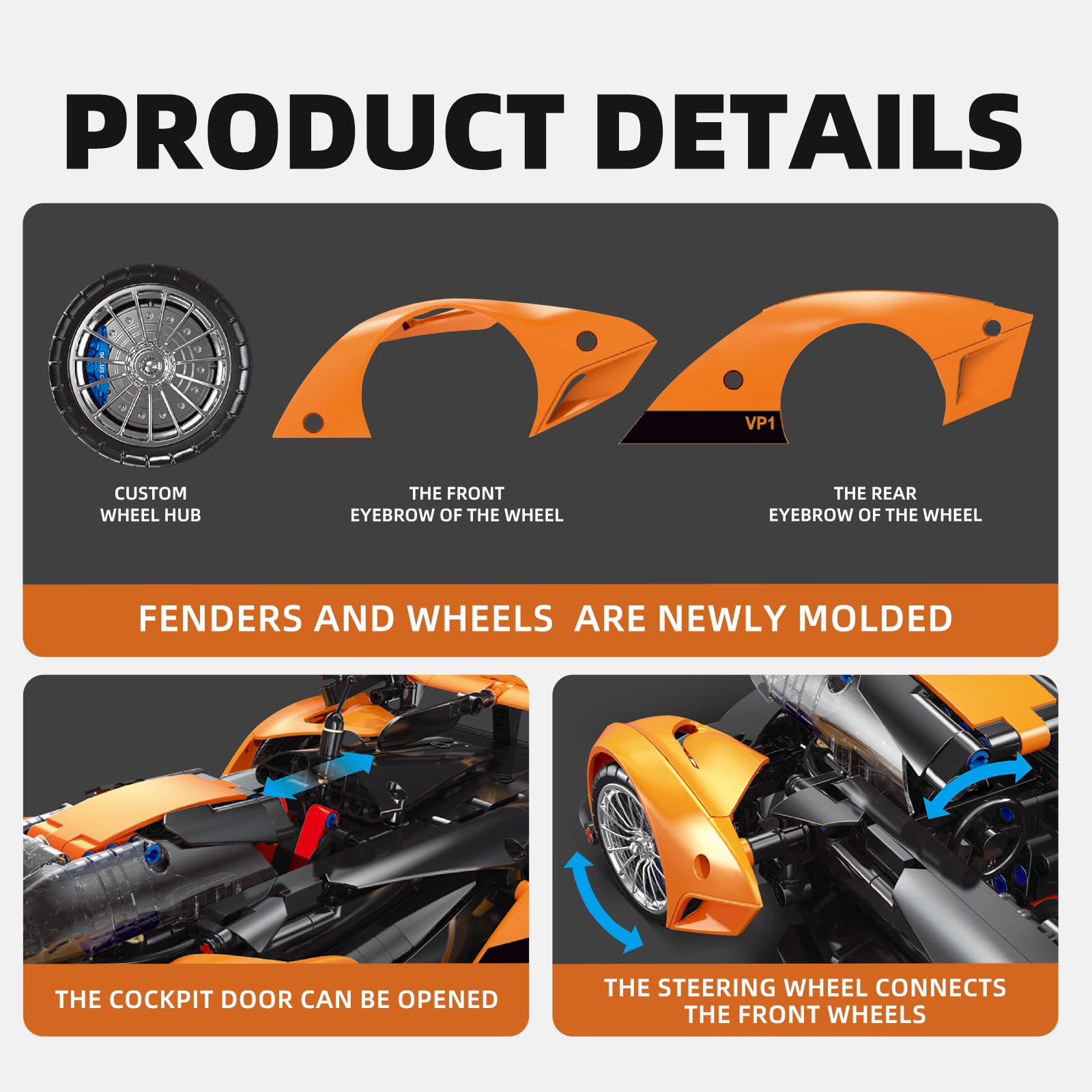Auto de construcción a control remoto, juguete de construcción Solus GT 1:14, compatible con Technic Car, regalos coleccionables para niños de 10 a 16 años y adultos (817 piezas) 3