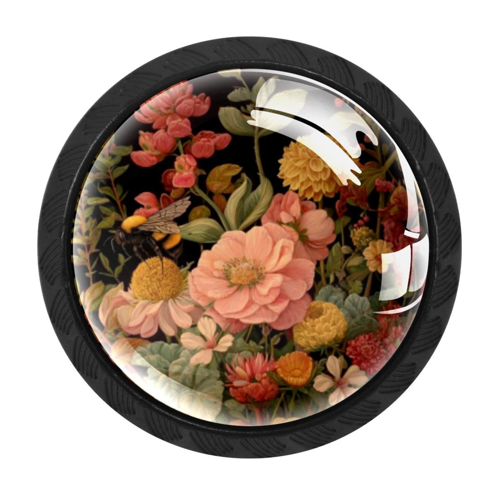 CHENZZZZ 4 PCS Flowers and Bee (3) Crystal Glass Cabinet Knob Drawer Pull Handle for Kitchen Cupboard Dresser Wardrobe etc