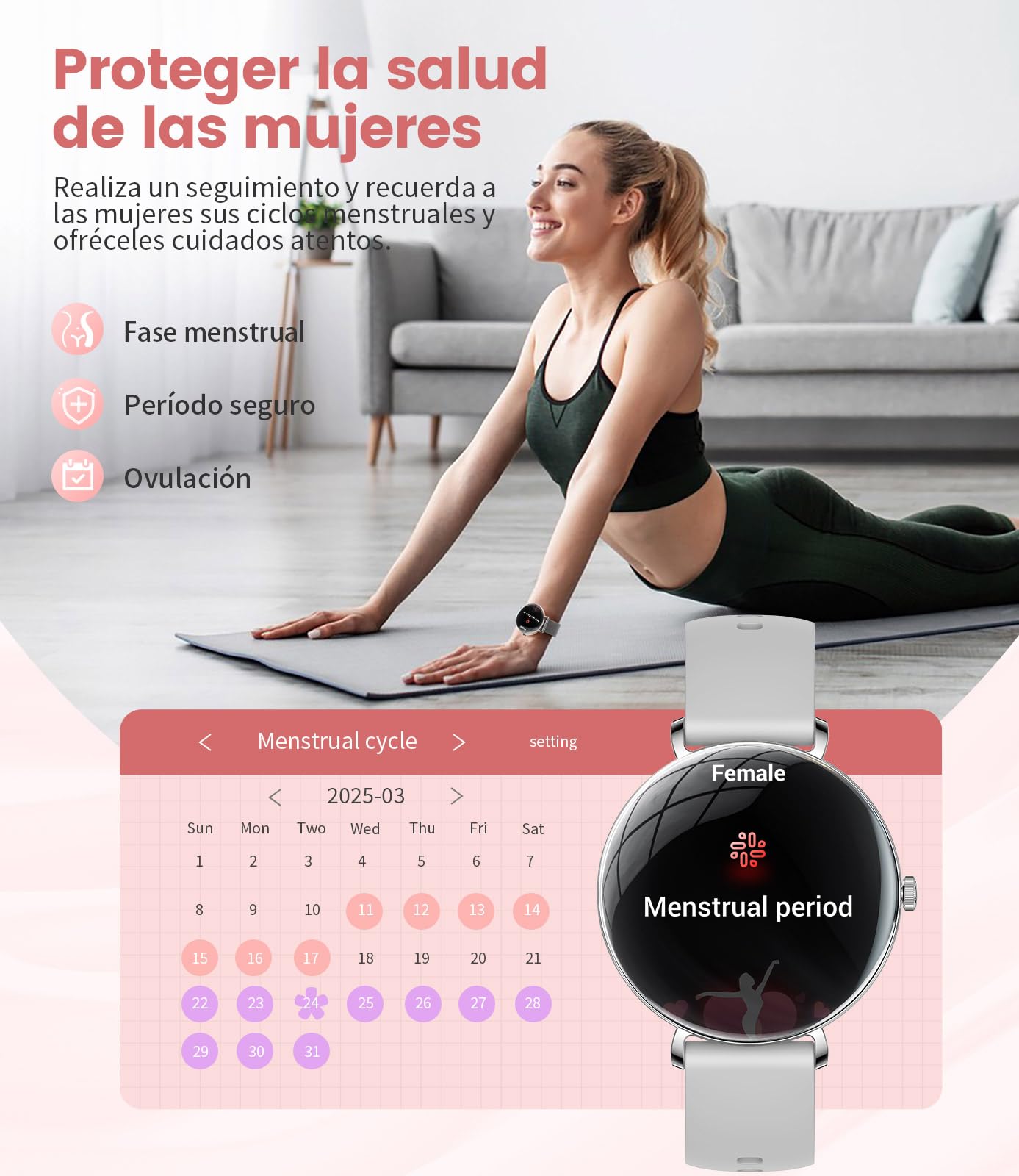 SUNKTA Reloj Inteligente Mujer Ligero con Pantalla Curva AMOLED Ultra Fina Bluetooth Llamadas IP68 Impermeable Podómetro/Frecuencia Cardíaca 100+ Modos Deportivos Elegante Smartwatch para Android iOS