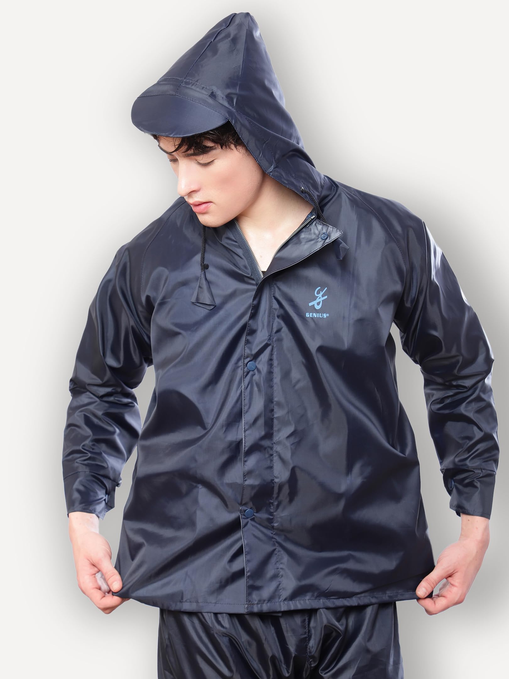 Shasmi Blue Rain Coat for Men Waterproof Raincoat with Pants Polyester Double Layer Rain Coat For Men Bike Rain Suit Rain Jacket Suit Inner Mobile Pocket with Storage Bag (Rainy 129 Blue-L) - Image 5 thumbnail