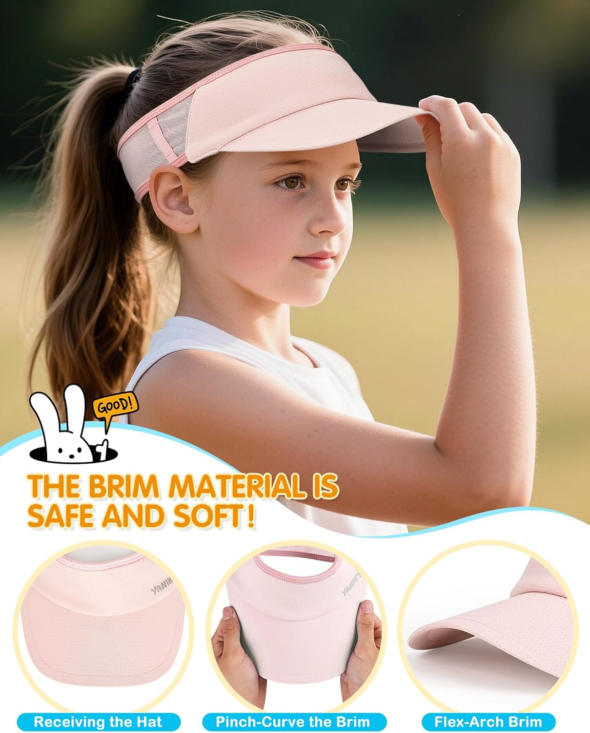 Kids Sun Visor Hats for Girls Boys Lightweight UPF50+ Packable Sun Hat for Running Golf Outdoor Sports - Image 5
