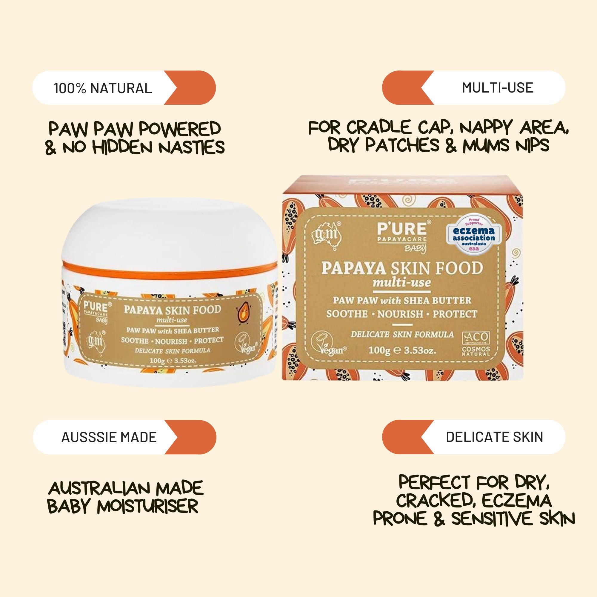 Natural Baby Moisturiser Balm 100g - Organic Nappy Rash, Cradle Cap & Eczema Treatment for Babies with Papaya Chamomile & Jojoba - Image 2