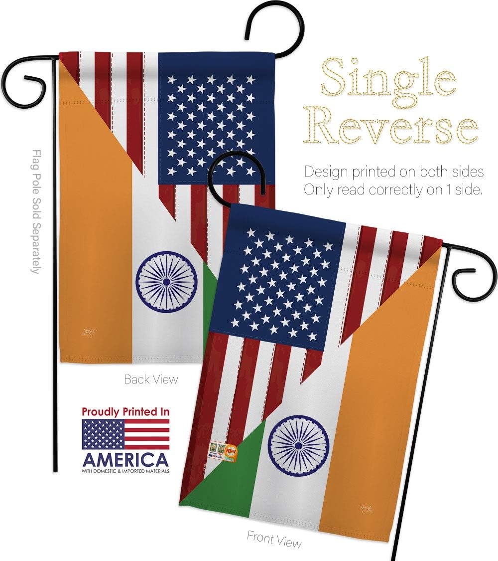 US India Friendship Garden Flag Set Wall Holder Regional USA American Alliance World Country Particular Area Small Decorative Gift Yard House Banner Made In 13 X 18.5
