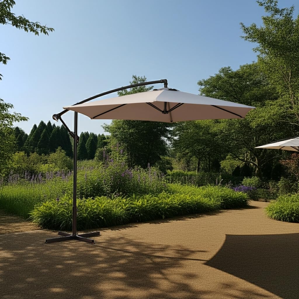 Ombrellone a Braccio Decentrato MYKONOS 3 Metri – Struttura Acciaio Ø48mm 8 Nervature – Telo Poliestere 180g/m² Idrorepellente Anti-UV – Apertura a Manovella – Parasole Giardino Terrazzo Piscina