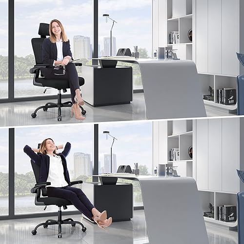 Miniatura 7 de naspaluro Silla de oficina ergonómica, silla de computadora con respaldo alto y soporte lumbar elástico adaptativo, altura ajustable, reposacabezas