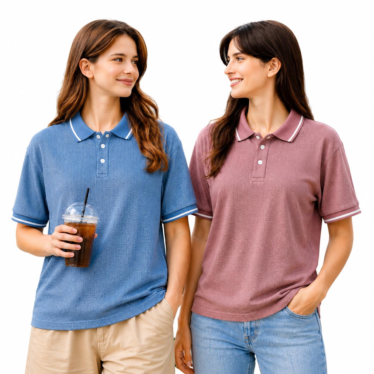 Women's Regular Fit Polo T-Shirt | Cotton Blend | Textured Solid | Collared Neck | Half Sleeve Casual Tee (Pack of 2)-MN-473-picture-31