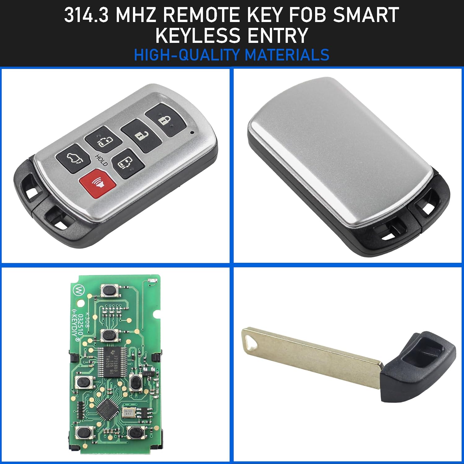 314.3 Mhz Smart Keyless Entry Remote Control Compatible with 2011-2020 Toyota Sienna FCC HYQ14ADR Board ID 271451-5691 GNE IC 1551A-14ADR Chip ID74 6 Buttons Key Fob Replaces 89904-08010