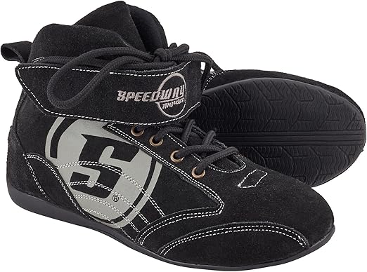 Speedway Motors Viper Mid-Top SFI 3.3/5 Racing Shoes, Size 11: Leather & FRC, Soft Compound Performance Sole, Reinforced Eyelets, Double Stitched, Hook-and-Loop Closure, Black with Gray Logo