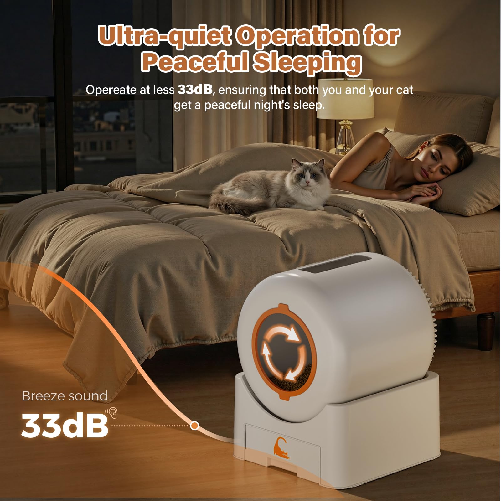 Automatic Self Cleaning Cat Litter Box, 75 L Large Capacity Smart Litter Box with Safety Sensors 1 Roll Trash Bags Included Whisper Quiet Cat Litter Box with App Remote Control for Multi Cats, White - image 6