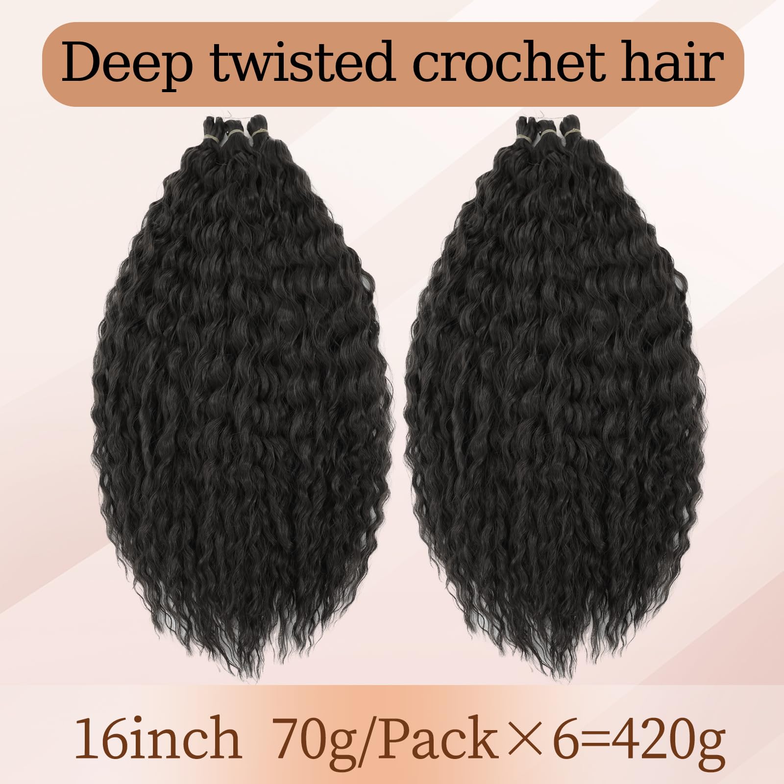 TAOYEMY Deep Wave Crochet Curly Braiding Hair 16 Inch 6 Packs Ocean Wave Crochet Hair Extensions Synthetic Curly Crochet Hair For Women (1B - Image 4