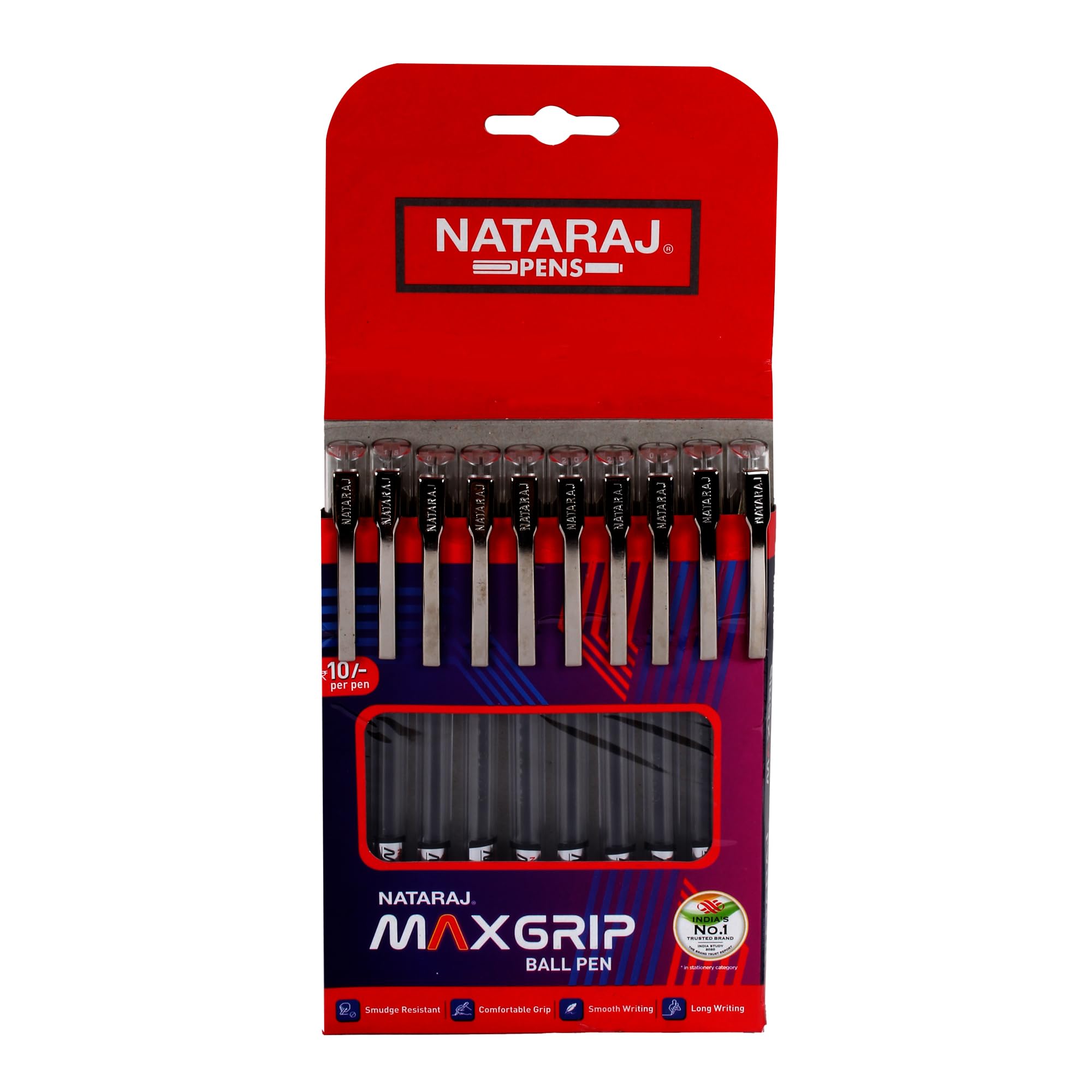 NATARAJ Max Grip Ball Pen, Comfort Grip Ballpoint Pens, Medium Point (1.0mm), Smooth Writing with Metallic Finish for Elegant Look, Assorted, Pack of 1